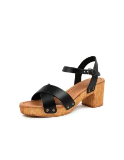 BYRON MO Cross Strap Block Heel Sandals