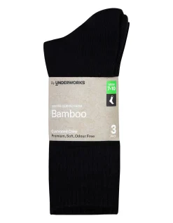 BY UNDERWORKS MENS CUSHIONED CREW WITH BAMBOO 3 PACK, BLACK