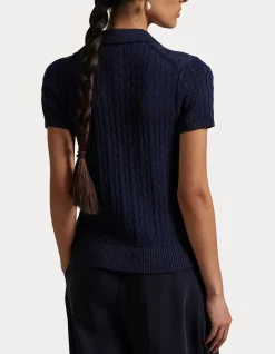 CABLE COTTON SHORT-SLEEVE POLO CARDIGAN
