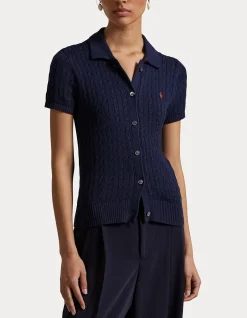 CABLE COTTON SHORT-SLEEVE POLO CARDIGAN
