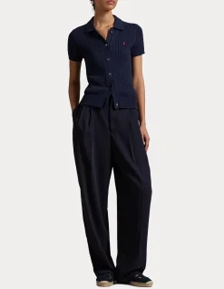 CABLE COTTON SHORT-SLEEVE POLO CARDIGAN