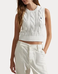 CABLE-KNIT COTTON CROPPED VEST
