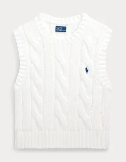 CABLE-KNIT COTTON CROPPED VEST
