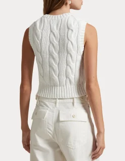 CABLE-KNIT COTTON CROPPED VEST