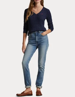 CABLE-KNIT COTTON V-NECK SWEATER