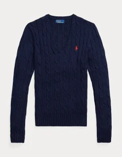 CABLE-KNIT COTTON V-NECK SWEATER