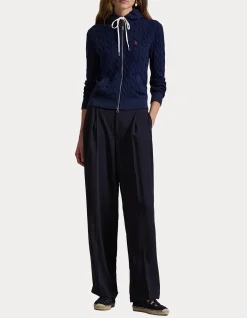 CABLE-KNIT COTTON FULL-ZIP HOODIE