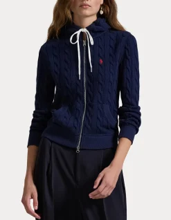 CABLE-KNIT COTTON FULL-ZIP HOODIE