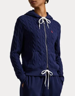 CABLE-KNIT COTTON FULL-ZIP HOODIE