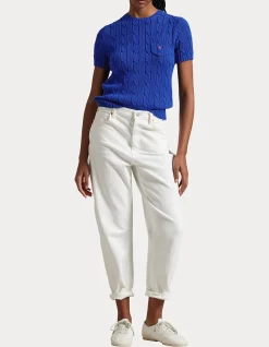 CABLE-KNIT COTTON SHORT-SLEEVE SWEATER