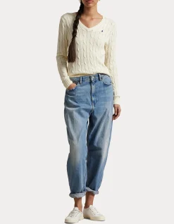 CABLE-KNIT COTTON V-NECK SWEATER