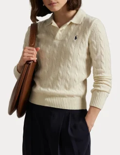 CABLE-KNIT WOOL-CASHMERE POLO SWEATER