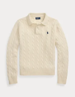 CABLE-KNIT WOOL-CASHMERE POLO SWEATER