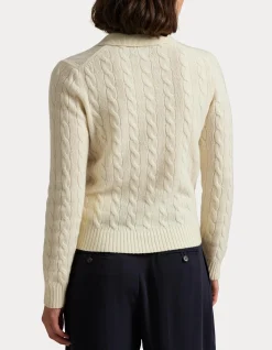 CABLE-KNIT WOOL-CASHMERE POLO SWEATER