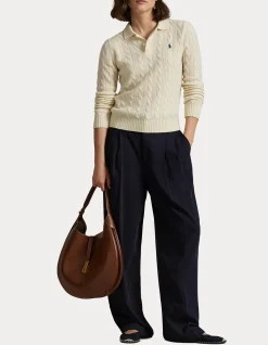 CABLE-KNIT WOOL-CASHMERE POLO SWEATER
