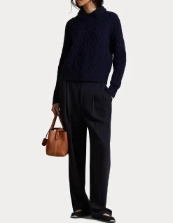 CABLE-KNIT WOOL-CASHMERE POLO SWEATER