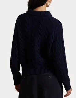 CABLE-KNIT WOOL-CASHMERE POLO SWEATER