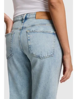Calie Straight Raw Hem Mid Rise Jeans
