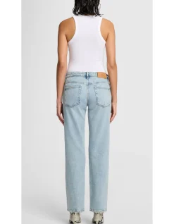 Calie Straight Raw Hem Mid Rise Jeans