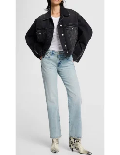 Calie Straight Raw Hem Mid Rise Jeans