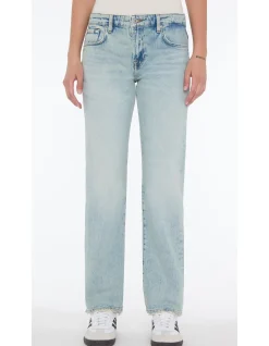 Calie Straight Raw Hem Mid Rise Jeans