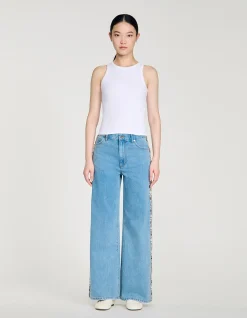 Calix Rhinestone Trim High Rise Wide Leg Jeans