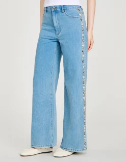 Calix Rhinestone Trim High Rise Wide Leg Jeans
