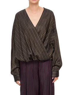 CAMIEL COLLARLESS LS DRAPED BLOUSE