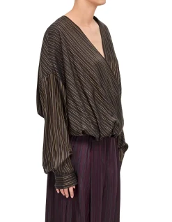 CAMIEL COLLARLESS LS DRAPED BLOUSE