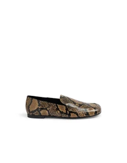 CAMMIE MO Snake Embossed Leather Loafers