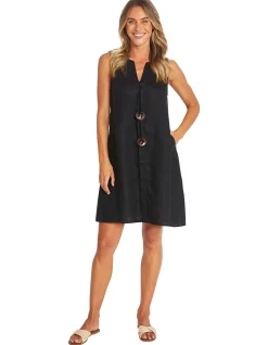 Carla Linen Button Front Sleeveless Dress