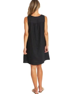 Carla Linen Button Front Sleeveless Dress