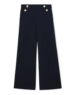 Carley Gold Button Wide Leg Trousers Navy