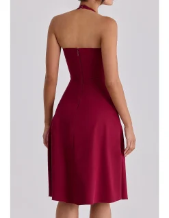 'CAROLLA'TWILL HALTER NECK MIDI DRESS