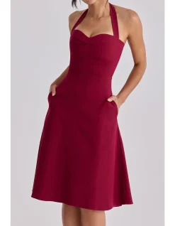 'CAROLLA'TWILL HALTER NECK MIDI DRESS