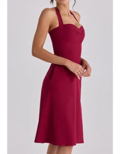 'CAROLLA'TWILL HALTER NECK MIDI DRESS