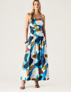 CELESTIA PRINT STRAPLESS DRESS