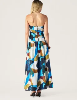 CELESTIA PRINT STRAPLESS DRESS