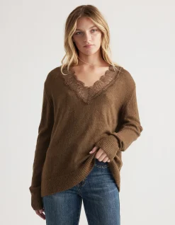 CELIA LACE TRIM V NECK JUMPER