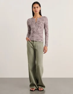CELINA HENLEY LONG SLEEVE TOP