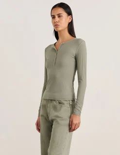 CELINA HENLEY LONG SLEEVE TOP