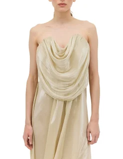 CHAMPAGNE LIQUID ORGANZA TIDAL BUSTIER DRESS