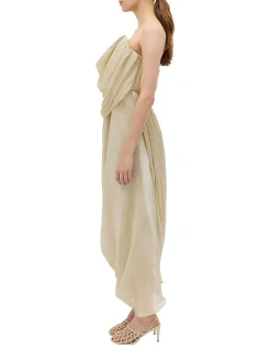 CHAMPAGNE LIQUID ORGANZA TIDAL BUSTIER DRESS