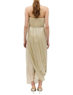 CHAMPAGNE LIQUID ORGANZA TIDAL BUSTIER DRESS