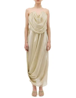 CHAMPAGNE LIQUID ORGANZA TIDAL BUSTIER DRESS