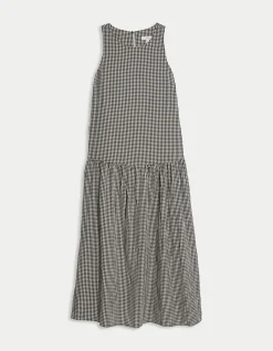 Checked Midaxi Drop Waist Dress