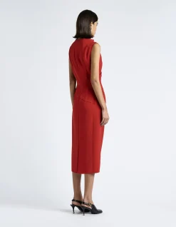 CHERRY CREPE DRAPED MIDI DRESS