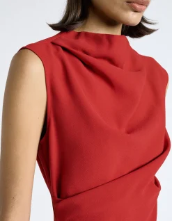 CHERRY CREPE DRAPED MIDI DRESS