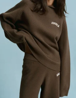 Chest Varsity Oversized Knit Hoodie