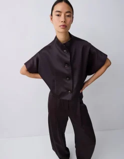 CHOCOLATE SATIN SUITING SURRENDER PANT